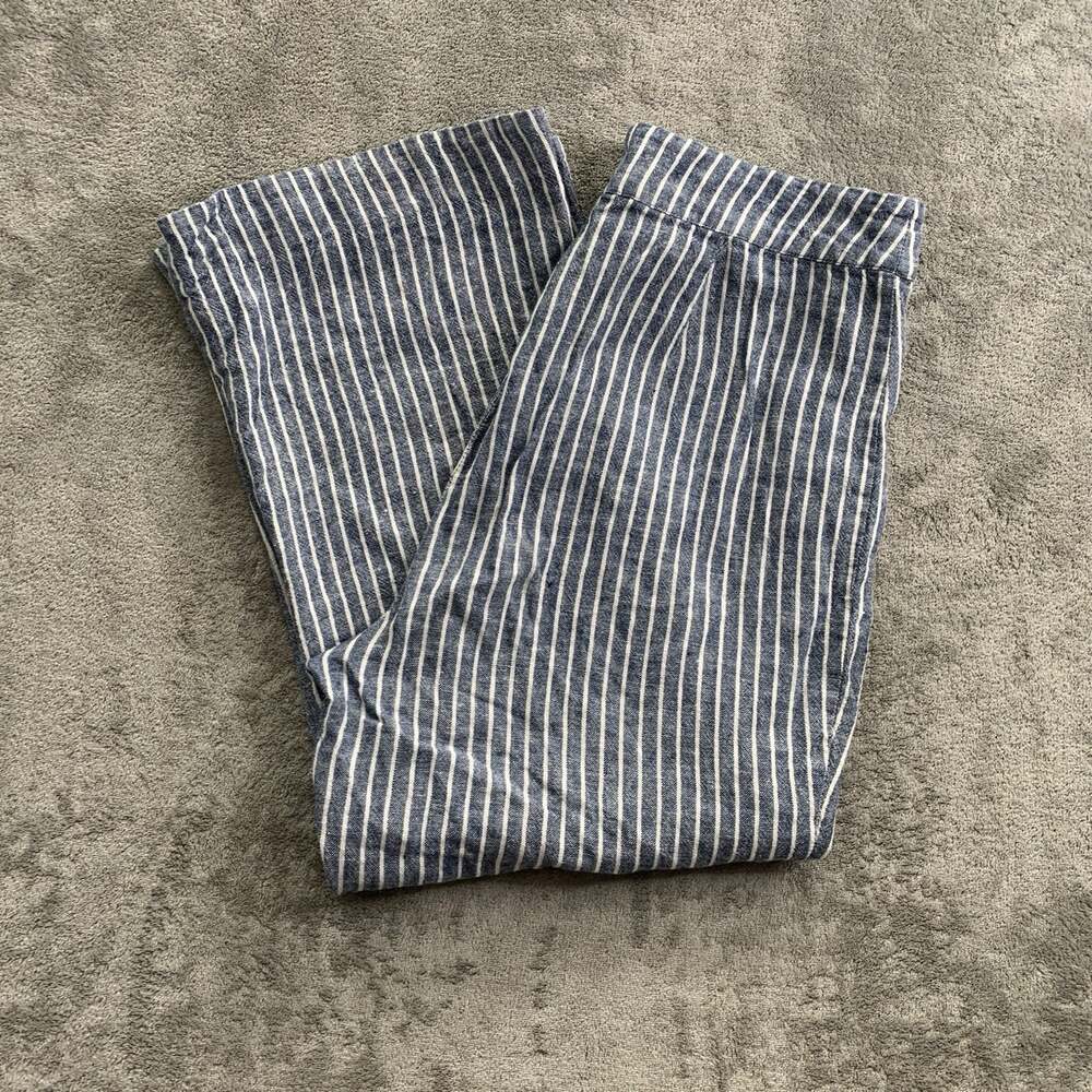 Free People Linen Blend Pants Womens 8 Blue Pinestripe High Rise Pull On Boho
